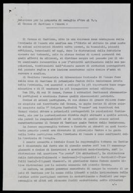 "Relazione per la proposta di medaglia d'oro al Comune di cantiano - 1957