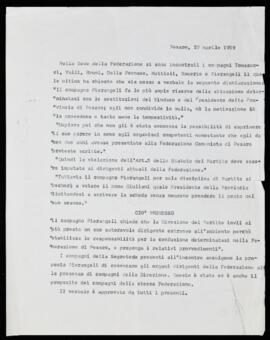 Verbale riunione Federazione Pci - 1959