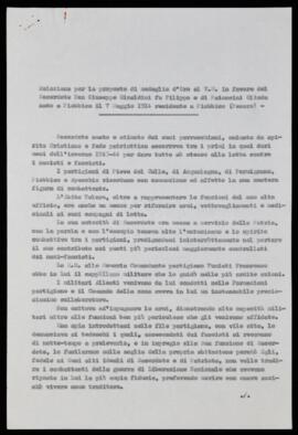"Relazione per la proposta di medaglia d'oro al Sacerdote Don Giuseppe Rinaldini - 1957