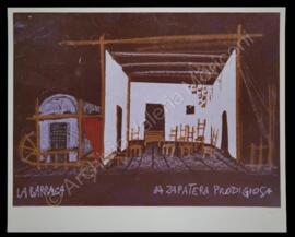 La barraca (La zapatera prodigiosa). Bozzetto di Emanuele Luzzati