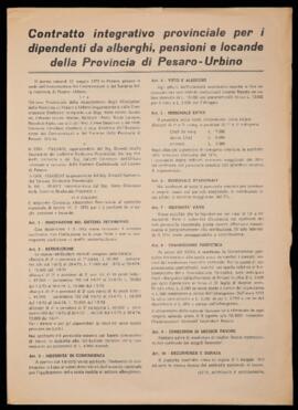 "Contratto integrativo provinciale per i dipendenti da alberghi, pensioni e locande della provincia di Pesaro e Urbino" - 1972