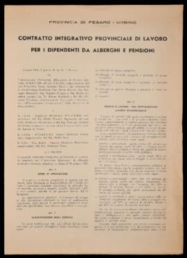 "Contratto integrativo provinciale di lavoro per i dipendenti da alberghi e pensioni" - 1964