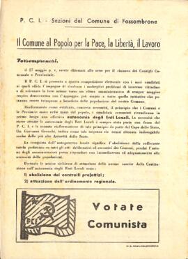 "Il Comune al popolo per la pace, la libertà, il lavoro"