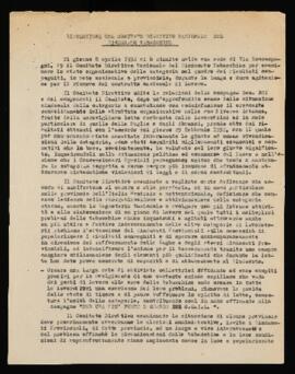 "Risoluzione del Comitato direttivo nazionale del Sindacato tabacchine" - 1952