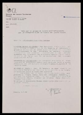"Nota per il gruppo di lavoro sull'artigianato" - 1988