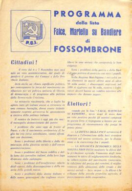 "Programma della lista Falce, martello su bandiere di Fossombrone"