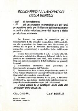 "Solidarietà ai lavoratori della Benelli" - 1989