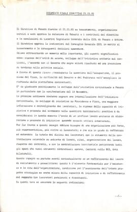 "Documento finale Direttivo 21.11.86" - 1986