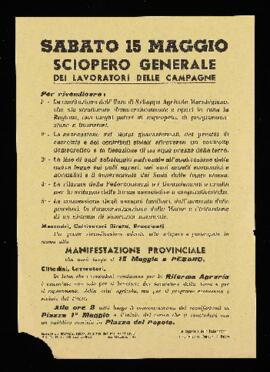 "Sabato 15 maggio sciopero generale dei lavoratori delle campagne" - 1965