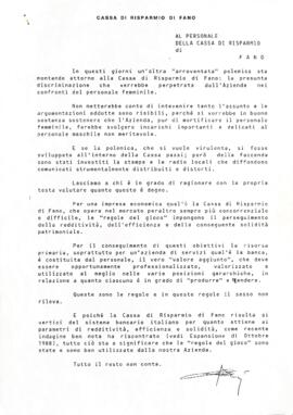 "Al personale della Cassa di Risparmio di Fano"