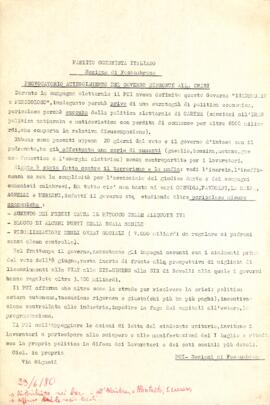 "Provocatorio atteggiamento del Governo di fronte alla crisi"
