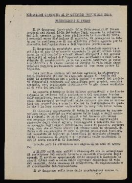 "Risoluzione conclusiva al 3° Congresso provinciale della Federmezzadri di Pesaro" - 1952