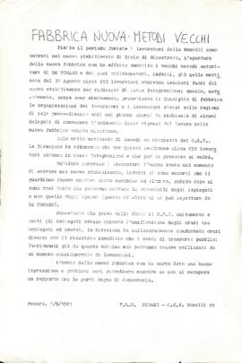"Fabbrica nuova - metodi vecchi" - 1981