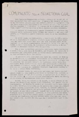 "Comunicato della Segreteria Cgil" - 1982