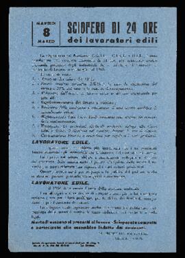 "8 marzo sciopero di 24 ore dei lavoratori edili" - [1966?]