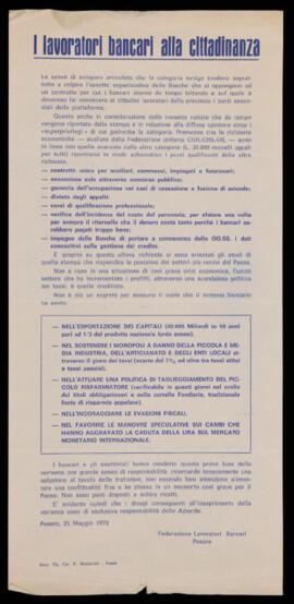 "I lavoratori bancari alla cittadinanza"