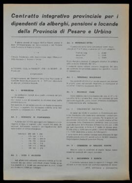 "Contratto integrativo provinciale per i dipendenti da alberghi, pensioni e locande della provincia di Pesaro e Urbino" - 1974