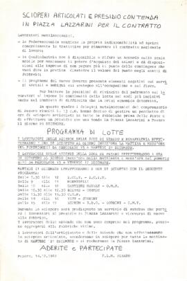 "Scioperi articolati e presidio con tenda in Piazza Lazzarini per il contratto" - 1982