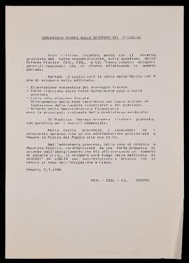 "Comunicato stampa sullo sciopero del 12 luglio" - 1988