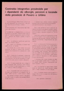 "Contratto integrativo provinciale per i dipendenti da alberghi, pensioni e locande della provincia di Pesaro e Urbino" - 1978