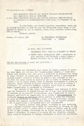 Alle segreterie provinciali dei Partiti