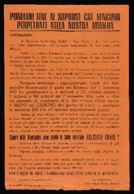 "Poniamo fine ai soprusi che vengono perpetrati nella nostra miniera" - 1957