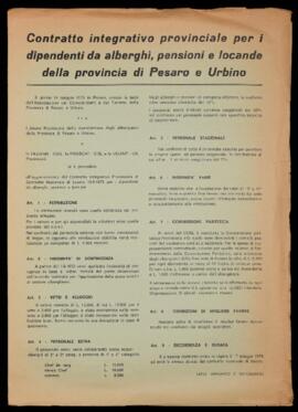 "Contratto integrativo provinciale per i dipendenti da alberghi, pensioni e locande della provincia di Pesaro e Urbino" - 1976