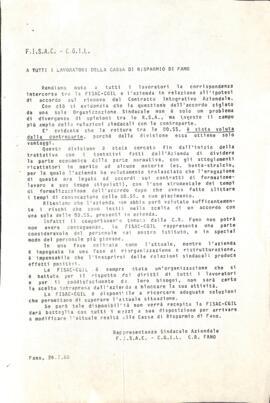 "A tutti i lavoratori della Cassa di risparmio di Fano"