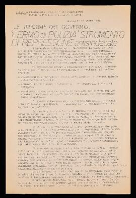 "Fermo di polizia strumento di repressione antisindacale" - [1972]