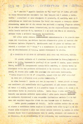 "Per un dialogo costruttivo con i cattolici"