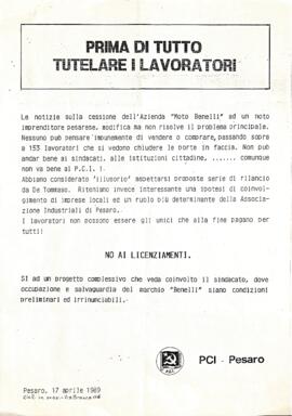 "Prima di tutto tutelare i lavoratori" - 1989