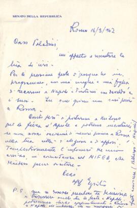 [Lettera di Egisto Cappellini a Carlo Paladini]