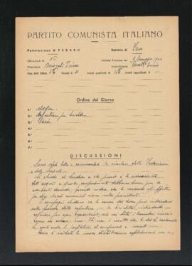 Verbale della riunione del 9 maggio 1946 della Cellula numero 36 della Sezione di Fano del Partito comunista italiano - PCI