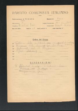Verbale della riunione del 29 aprile 1946 della Cellula numero 4 della Sezione di Fano del Partito comunista italiano - PCI