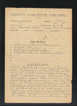 Verbale della riunione del 2 settembre 1946 della Cellula numero 4 della Sezione di Fano del Partito comunista italiano - PCI