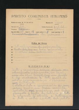 Verbale della riunione del 9 maggio 1946 della Cellula numero 20 della Sezione di Fano del Partito comunista italiano - PCI