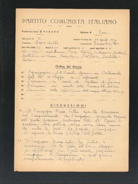 Verbale della riunione del 27 aprile 1946 della Cellula numero 33 della Sezione di Fano del Partito comunista italiano - PCI
