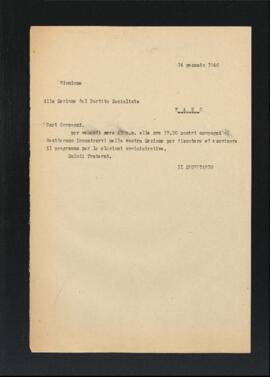 Lettera del Segretario della Sezione di Fano del Partito comunista italiano - PCI per la Sezione di Fano del Partito socialista
