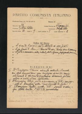 Verbale della riunione del 27 maggio 1946 della Cellula numero 32 della Sezione di Fano del Partito comunista italiano - PCI