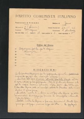 Verbale della riunione del 20 maggio 1946 della Cellula numero 2 (Lenin) della Sezione di Fano del Partito comunista italiano - PCI
