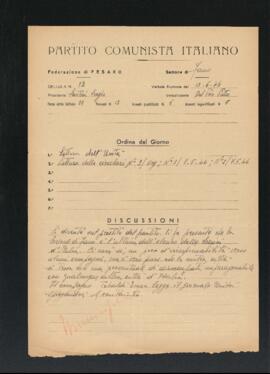 Verbale della riunione del 13 maggio 1946 della Cellula numero 32 della Sezione di Fano del Partito comunista italiano - PCI