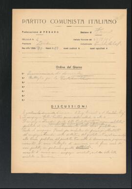 Verbale della riunione del 20 maggio 1946 della Cellula numero 4 della Sezione di Fano del Partito comunista italiano - PCI