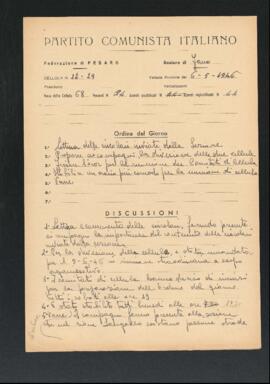 Verbale della riunione del 6 maggio 1946 delle Cellule numero 12 e 29 della Sezione di Fano del Partito comunista italiano - PCI