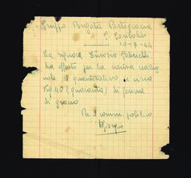 [Ricevuta rilasciata a nome del commissario politico della Brigata Garibaldi]