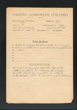 Verbale della riunione del 6 maggio 1946 della Cellula numero 9 della Sezione di Fano del Partito comunista italiano - PCI
