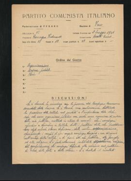 Verbale della riunione del 2 maggio 1946 della Cellula numero 36 della Sezione di Fano del Partito comunista italiano - PCI