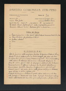 Verbale della riunione del 7 maggio 1946 della Cellula numero 23 della Sezione di Fano del Partito comunista italiano - PCI