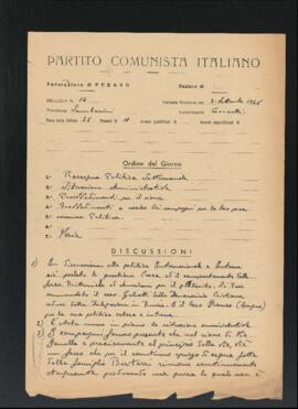 Verbale di riunione del settembre 1946 della Cellula numero 14 della Sezione di Fano del Partito comunista italiano - PCI