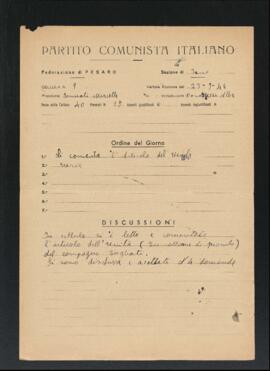 Verbale della riunione del 23 settembre 1946 della Cellula numero 9 della Sezione di Fano del Partito comunista italiano - PCI
