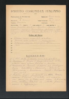 Verbale della riunione del 20 maggio 1946 della Cellula numero 3 (Carrara) della Sezione di Cuccurano del Partito comunista italiano - PCI